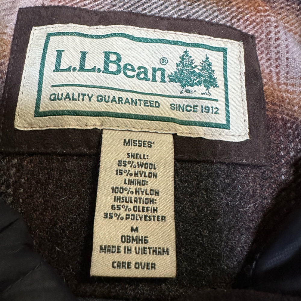 L.L. Bean Maine Guide Women’s Wool Parka Size M Primaloft Quilted Shadow Plaid - Picture 7 of 13
